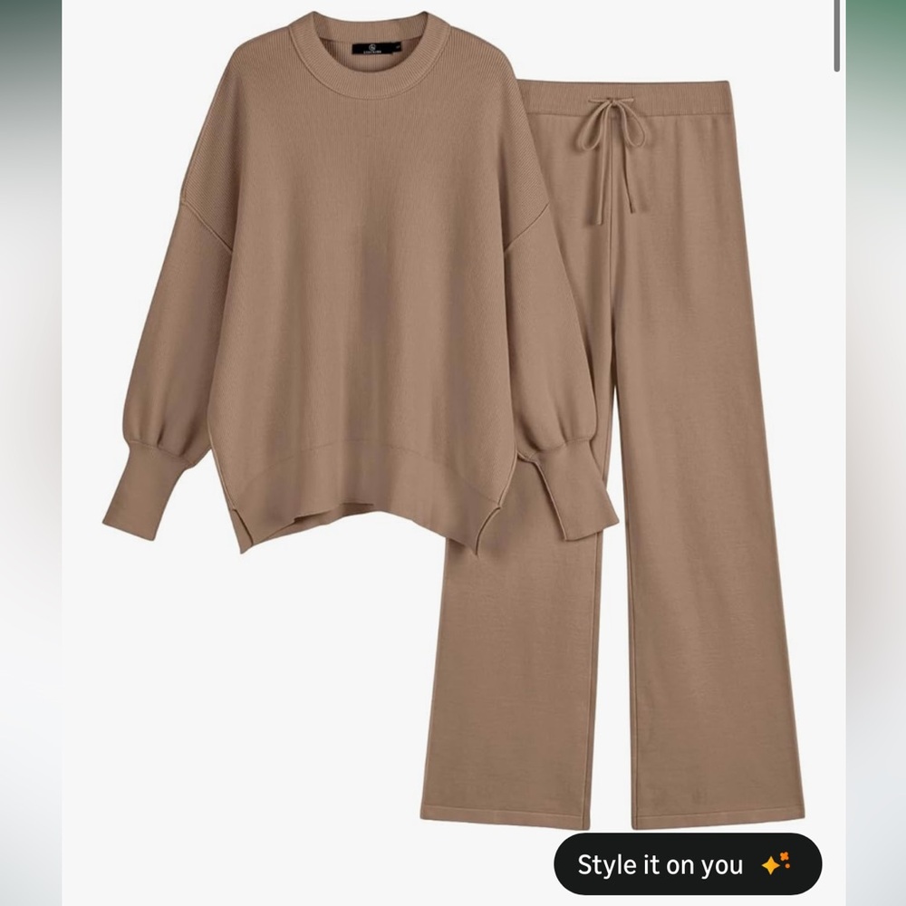 Women's 2 Piece Cozy Tan Sweater and Pants Set